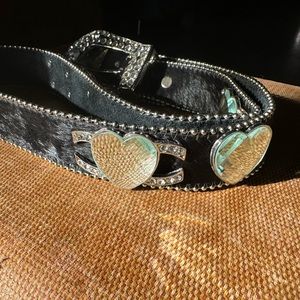 Designer Belt W horse hair, leather & crystals. Medium and Large. Not BB Simon